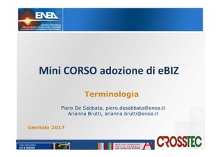 Mini CORSO adozione di eBIZ
Gennaio 2017
Terminologia
Piero De Sabbata, piero.desabbata@enea.it
Arianna Brutti, arianna.brutti@enea.it
 