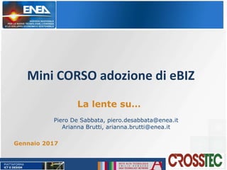 Mini CORSO adozione di eBIZ
Gennaio 2017
La lente su…
Piero De Sabbata, piero.desabbata@enea.it
Arianna Brutti, arianna.brutti@enea.it
 