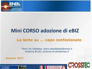 Mini CORSO adozione di eBIZ
Gennaio 2017
La lente su … capo confezionato
Piero De Sabbata, piero.desabbata@enea.it
Arianna Brutti, arianna.brutti@enea.it
 