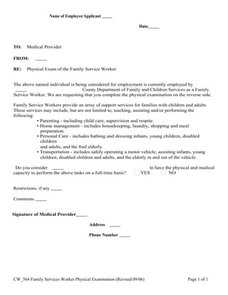 Cw 564 (physical examination appointment fsw) | DOC