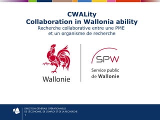 1 
CWALity 
Collaboration in Wallonia ability 
Recherche collaborative entre une PME 
et un organisme de recherche 
 