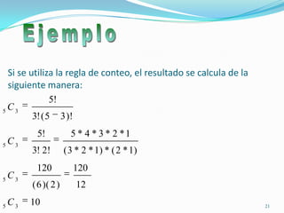 Si se utiliza la regla de conteo, el resultado se calcula de la siguiente manera:21Ejemplo
