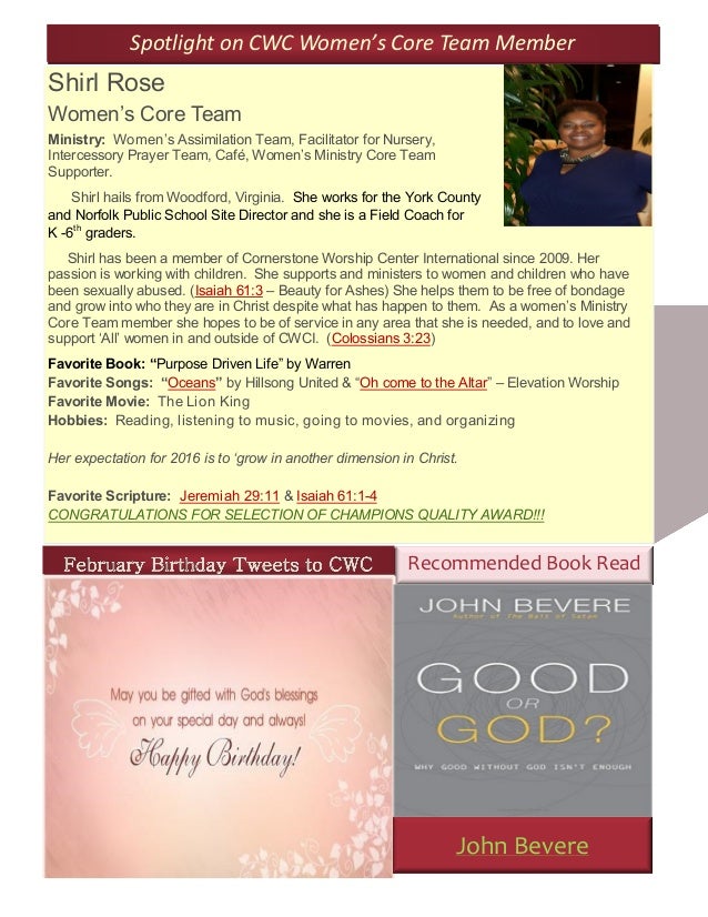 CWC Women's Ministry Newsletter Feb 2016