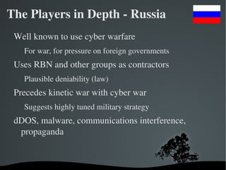 Cyber Warfare - Hype? ” Moonlight Maze” - 1999 – attributed to Russia 