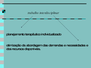 planejamento terapêutico individualizado  otimização da abordagem das demandas e necessidades e dos recursos disponíveis. trabalho interdisciplinar 