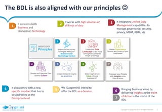 7Copyright © Capgemini 2016. All Rights Reserved
The BDL is also aligned with our principles 
Unleash Data and Insights
a...
