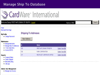 Manage Ship To Database
 