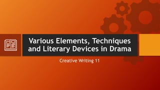 Various Elements, Techniques
and Literary Devices in Drama
Creative Writing 11
 