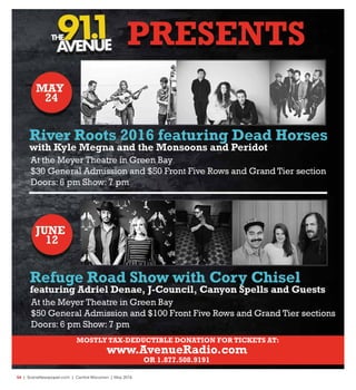 54  | SceneNewspaper.com | Central Wisconsin | May 2016
眀眀眀⸀䄀瘀攀渀甀攀刀愀搀椀漀⸀挀漀洀
 䴀伀匀吀䰀夀 吀䄀堀ⴀ䐀䔀䐀唀䌀吀䤀䈀䰀䔀 䐀伀一䄀吀䤀伀一 䘀伀刀 吀䤀䌀䬀䔀吀匀 䄀吀㨀
伀刀 ㄀⸀㠀㜀㜀⸀㔀　㠀⸀㤀㄀㤀㄀
 