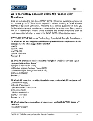 CWNP CWTS-102 Certification Exam Syllabus and Exam Questions | PDF