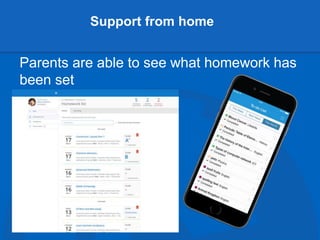 Support from home
Parents are able to see what homework has
been set
 
