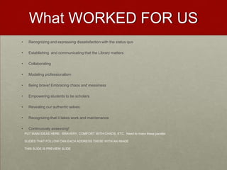 ppt - re-aligning library culture to meet user needs:... Reimagining Traditional Library Instruction | PPTX