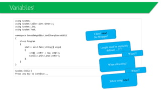 Destructor
• Correspond to finalizers in Java.
• Called for an object before it is removed by the garbage collector.
• No public or private.
• Is dangerous (object resurrection) and should be avoided
class Test
{
~Test()
{
... finalization work ...
// automatically calls the destructor of the base class
}
}
 