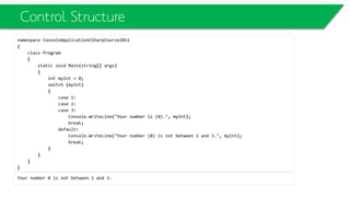 public class Parent
{
string parentString;
public Parent()
{
Console.WriteLine("Parent Constructor.");
}
public Parent(string myString)
{
parentString = myString;
Console.WriteLine(parentString);
}
public void print()
{
Console.WriteLine("I'm a Parent Class.");
}
}
public class Child : Parent
{
public Child() : base("From Derived")
{
Console.WriteLine("Child Constructor.");
}
public new void print()
{
base.print();
Console.WriteLine("I'm a Child Class.");
}
public static void Main()
{
Child child = new Child();
child.print();
((Parent)child).print();
}
}
Inheritance
 