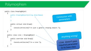Reference Types
class Program
{ static void Main()
{
Employee joe = new Employee();
joe.Name = "Joe";
Employee bob = new Employee();
bob.Name = "Bob";
Console.WriteLine("Original Employee Values:");
Console.WriteLine("joe = " + joe.Name);
Console.WriteLine("bob = " + bob.Name);
// assign joe reference to bob variable
bob = joe;
Console.WriteLine("Values After Reference Assignment:");
Console.WriteLine("joe = " + joe.Name);
Console.WriteLine("bob = " + bob.Name);
joe.Name = "Bobbi Jo";
Console.WriteLine("Values After Changing One Instance:");
Console.WriteLine("joe = " + joe.Name);
Console.WriteLine("bob = " + bob.Name);
Console.ReadKey();
}
}
Original Employee Values:
joe = Joe
bob = Bob
Values After Reference Assignment:
joe = Joe
bob = Joe
Values After Changing One Instance:
joe = Bobbi Jo
bob = Bobbi Jo
How is that?!
 
