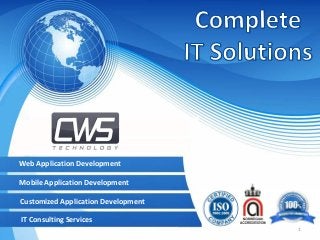 Web Application Development

Mobile Application Development
Customized Application Development
IT Consulting Services
1

 