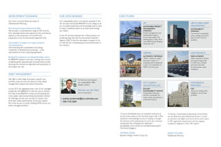 deVelopment planning                                     our oWn business                                          Case studies

our focus is around three key areas of                   our sustainability policy is to lead by example. in the
development planning:                                    uK we have introduced breeaM in-use ratings to all                                        3m                                                            ubs global asset
                                                         our occupied properties and all buildings have, or plan                                   sustainable proJeCt                                           management
environmental impact assessment (eia)                    to have, a metered system to provide exact energy                                         management                                                    sustainability
We provide a comprehensive range of eia services,        use meters.                                                                               strategy                                                      strategy
from specialist advice and support on the commercial                                                                                               project management and                                        Commercial sustainability
aspects, to the production of a full eia and             in the us we have entered into a Memorandum of                                            sustainability support                                        policy, strategy and action
preparation of an Environmental Statement (ES).          understanding with the environmental protection                                           for this high quality HQ                                      plan for their uK fund
                                                                                                                                                   development in italy which                                    portfolio.
                                                         Agency. C&W is the first real estate company to do
                                                                                                                                                   won MipiM green building
sustainability strategies and target setting for         so with the aim of addressing environmental issues in                                     of the year 2011.
new development                                          our industry.
demonstrating the sustainability and energy
credentials of development proposals – a key
requirement for every planning application.                                                                                                        hermes                                                        lightsourCe
building accreditations and design/feasibility advice                                                                                              automatiC metering                                            feed-in tariffs
                                                                                                                                                   C&W’s initiative to install                                   solely retained to identify
as breeaM assessors, we have a strong track record
                                                                                                                                                   automatic meters in 7                                         and acquire large scale
of delivering the required level of performance whilst                                                                                             shopping centres delivered                                    (>5,000 sqm) rooftop
ensuring the commercial objectives and aspirations of                                                                                              a return on investment of                                     and open land sites
the project are met.                                                                                                                               900% in the first year.                                       for photovoltaic panel
                                                                                                                                                                                                                 installation.

asset management

We offer a wide range of property specific and                                  To find out more about
portfolio wide services and advice to help clients                              our sustainability offer,                                          City north                                                    Westbrook
manage their impacts and carbon footprints.                                     please contact:                                                    (islington) ltd                                               partners
in June 2010 we registered every one of our managed                                                                                                eia and                                                       CrC
properties with breeaM in-use, this was an industry                             andries van der Walt                                               sustainability adViCe                                         Advice for fulfilling CRC
                                                                                Head of sustainability                                             sustainability champion                                       obligations across their
first. We chose BREEAM as they are the leading and
most widely used environmental assessment method                                                                                                   and eia coordinator for                                       portfolio.
                                                                                                                                                   major mixed use scheme in
for buildings and we now use this to monitor and          e: andries.vanderwalt@eur.cushwake.com                                                   prominent location.
drive each assets performance. to aid and support         t: 020 7152 5269
this move we are currently installing aMrs across our
entire managed portfolio.



                                                                                                                   “Cushman & Wakefield were an invaluable component of            “Cushmans’ Sustainability professionals, led by Andries
                                                                                                                   the team that worked on the City North project with us. Their   van der Walt, have given Westbrook Partners a hands-
                                                                                                                   experience and knowledge was key in assisting us through        on, seamless and highly commercial service with respect
                                                                                                                   the intricacies of the planning process and it was a pleasure   to CRC registration requirements and the ongoing
                                                                                                                   working with them throughout the application”.                  compliance obligations of the CRC regime”.
                                                                                                                   [sustainability work carried out during the planning for
                                                                                                                   City north islington]

                                                                                                                   dominiC Jones                                                   daVid Collard
                                                                                                                   business design Centre group Ltd                                Westbrook partners
 
