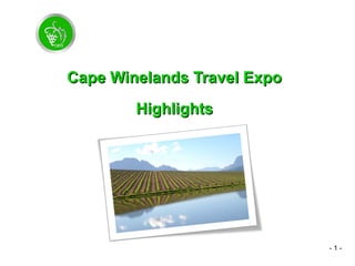 - 1 -
Cape Winelands Travel ExpoCape Winelands Travel Expo
HighlightsHighlights
 