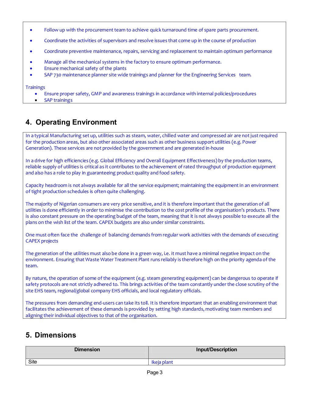 Job description factory services engineer