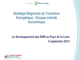 Le développement des EMR en Pays de la Loire 
2 septembre 2014 
Stratégie Régionale de Transition 
Energétique : Groupe activité 
économique 
 