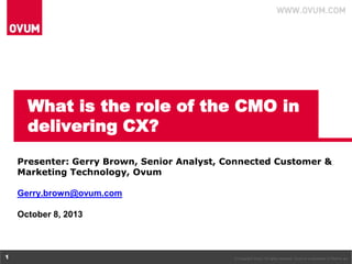 © Copyright Ovum. All rights reserved. Ovum is a subsidiary of Informa plc.1
What is the role of the CMO in
delivering CX?
Presenter: Gerry Brown, Senior Analyst, Connected Customer &
Marketing Technology, Ovum
Gerry.brown@ovum.com
October 8, 2013
 