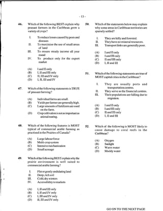 CSEC GEOGRAPHY 2009 multiple choice past paper