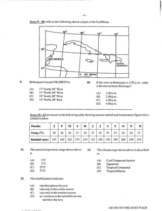 CSEC GEOGRAPHY 2009 multiple choice past paper