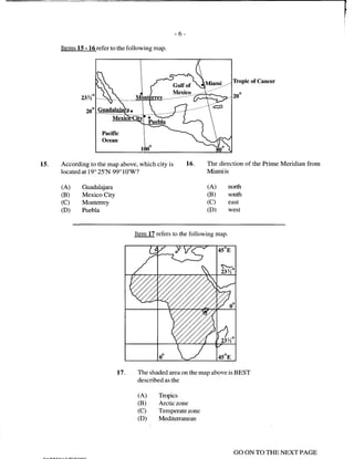 CSEC GEOGRAPHY 2009 multiple choice past paper