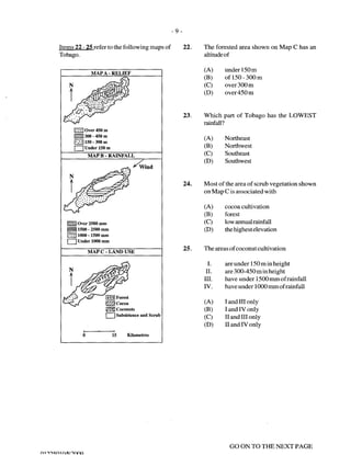 CSEC GEOGRAPHY 2009 multiple choice past paper