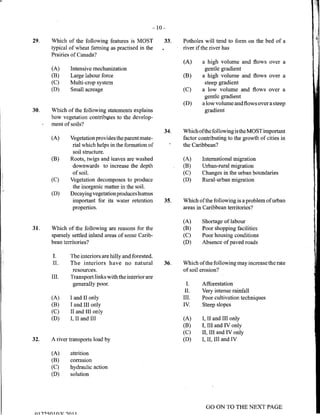 CSEC GEOGRAPHY 2011 multiple choice past paper