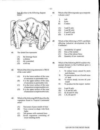 CSEC GEOGRAPHY 2011 multiple choice past paper
