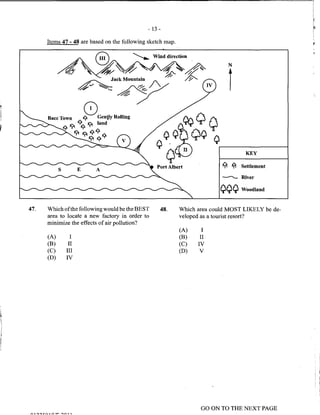 CSEC GEOGRAPHY 2011 multiple choice past paper