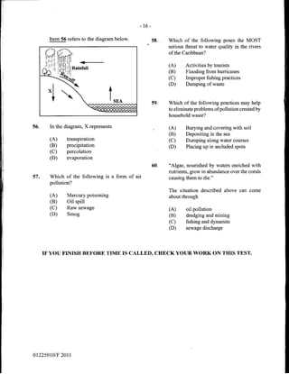 CSEC GEOGRAPHY 2011 multiple choice past paper