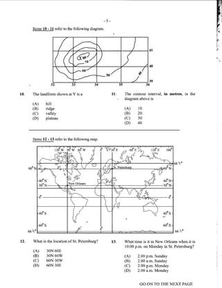 CSEC GEOGRAPHY 2011 multiple choice past paper