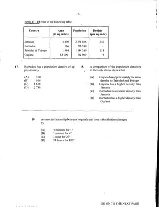 CSEC GEOGRAPHY 2011 multiple choice past paper