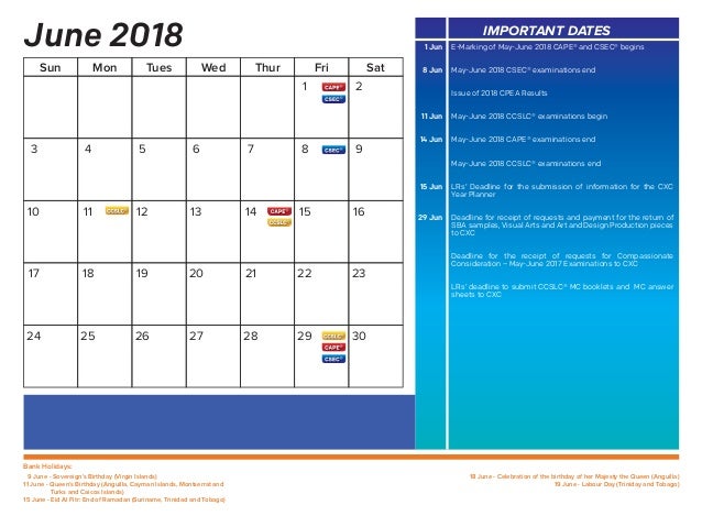 CXC 2018 Year Planner