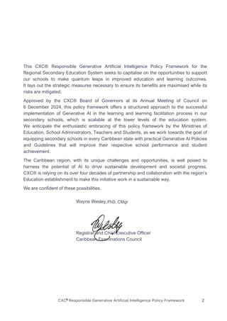 CXC® Responsible Generative Artificial Intelligence Policy Framework | PDF
