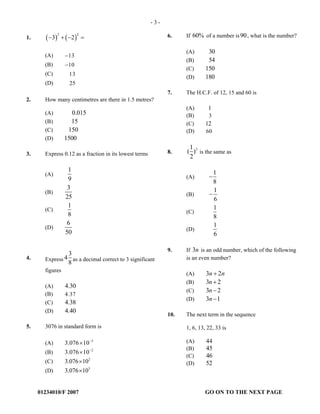 CXC MATHEMATICS MULTIPLE CHOICE | PDF