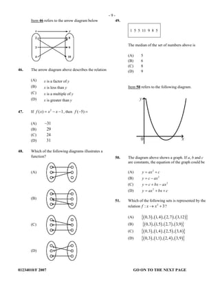 CXC MATHEMATICS MULTIPLE CHOICE | PDF
