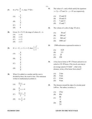 CXC MATHEMATICS MULTIPLE CHOICE | PDF