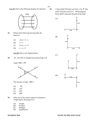 CXC MATHEMATICS MULTIPLE CHOICE | PDF