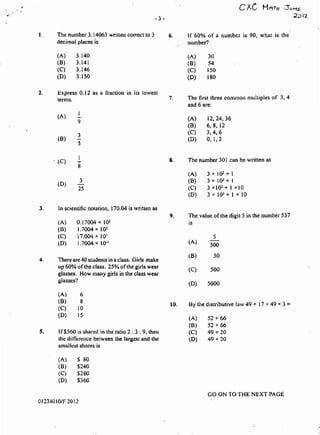 CXC MATHEMATICS MULTIPLE CHOICE | PDF