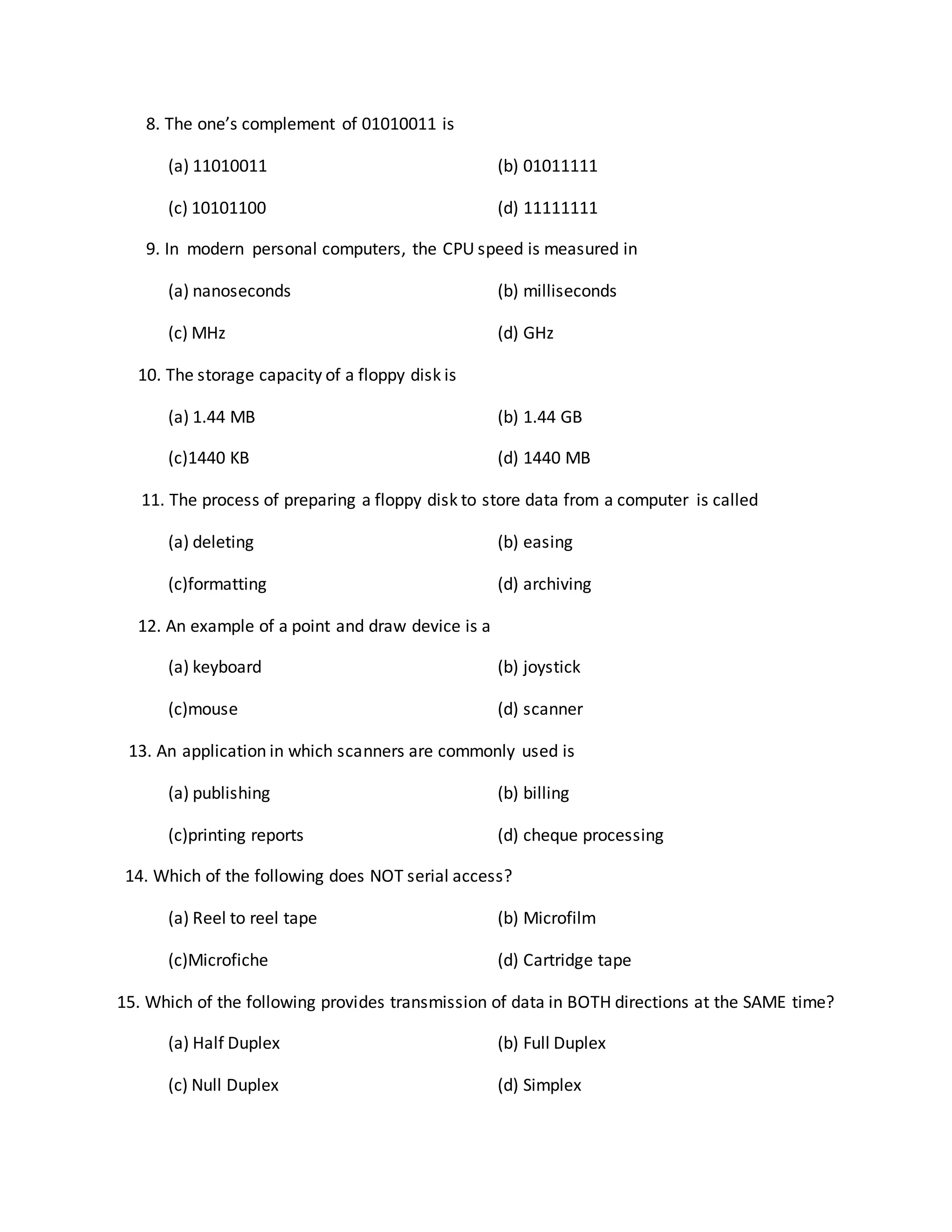 CXC CSEC Information Technology Multiple Choice Questions | DOCX
