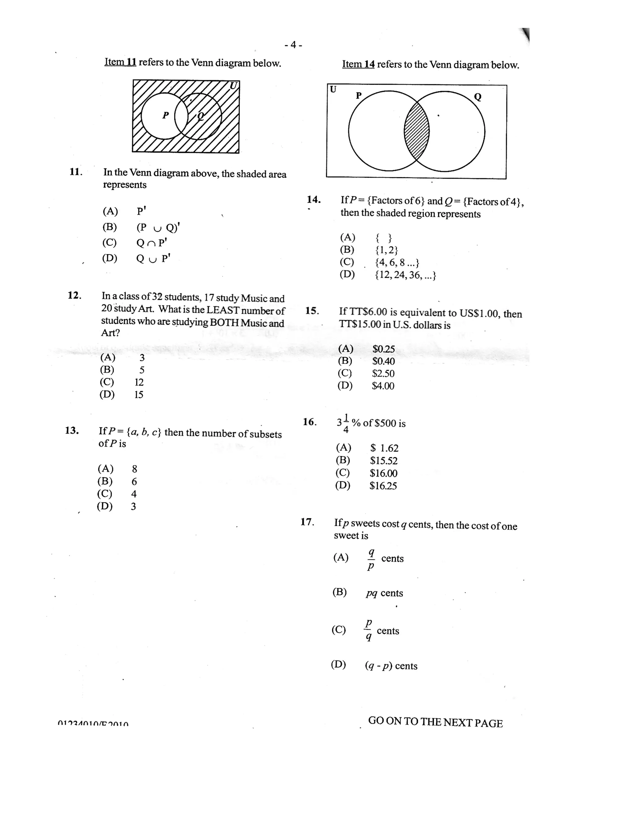 Cxc past paper 1 june 2010