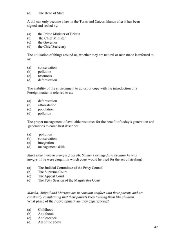 Cxc past papers for social studies with multiple choice questions | DOCX