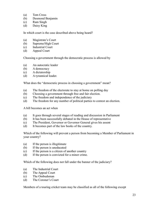 Cxc past papers for social studies with multiple choice questions
