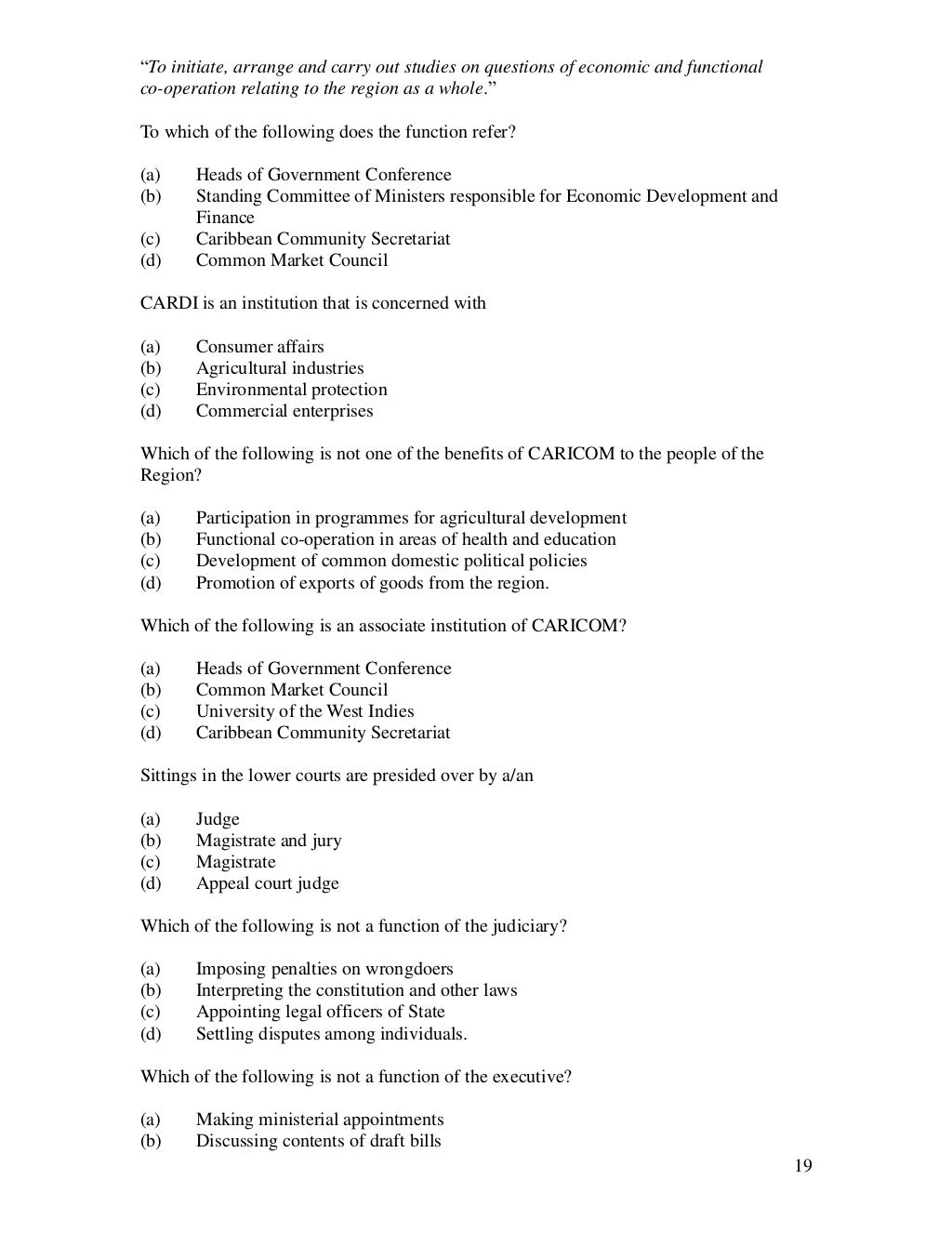 Cxc past papers for social studies with multiple choice questions