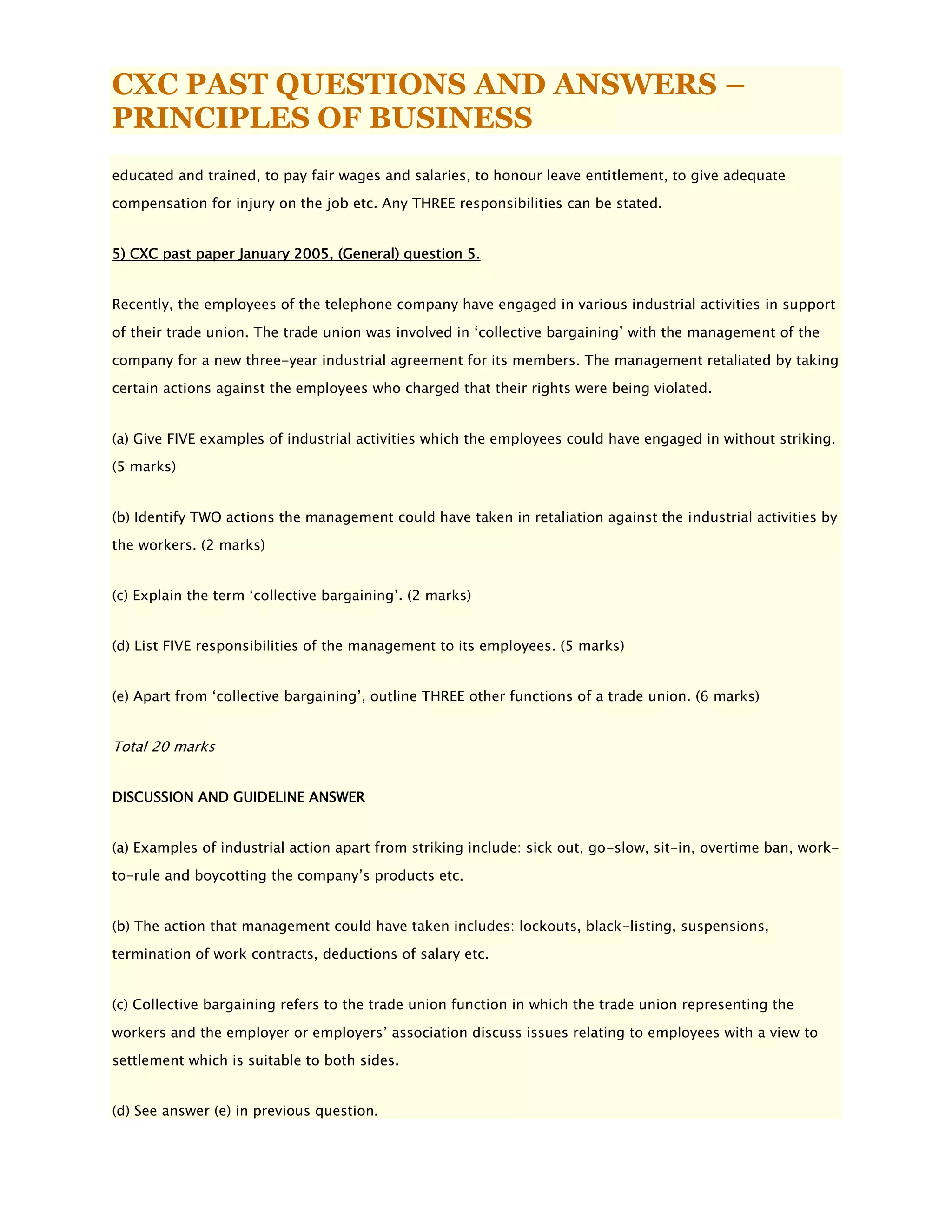 Cxc past questions and answers – principles of business | PDF ...