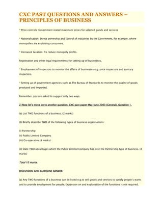 Cxc past questions and answers – principles of business | PDF ...