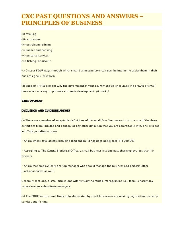 cxc past questions and answers principles of business